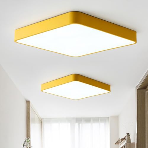 Plafonnier LED de chambre moderne et carré 61 cm jaune à intensité variable pour plafond - 3