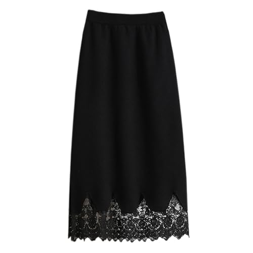 Joe Wenko Women's Lace Patchwork Elastic Waist Side Split Knitted Skirts