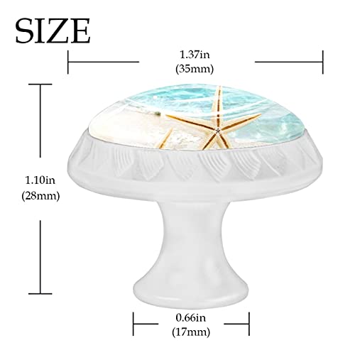 Newzone 4 Pack Dresser Drawer Cabinet Knobs Starfish Coast Sea Shells Round Shape Crystal Glass Knobs Pulls Handles For Kitchen Wardrobe Cupboard Door Hardware With Screws, 35Mm #TOP3
