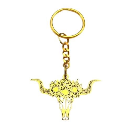 Porte-clés Cattle Bull bohème pour homme tête d'animal en métal argenté