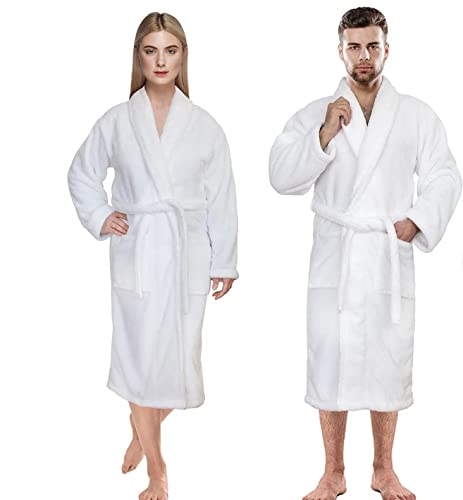 Albornoz unisex 100% algodón egipcio Terry toalla chal bata blanca perfecta para hotel spa, blanco, L