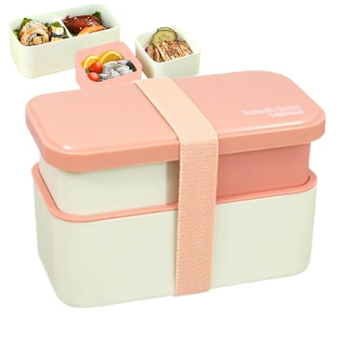 大人用ランチコンテナ - 1.5L 積み重ね可能なボウル、2段食品コンテナ、蓋付き漏れ防止ボックス、取り外し可能な調理器具セットとシーリングストラップ、職場、大学、学校、ピクニック、屋外用