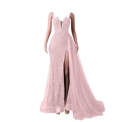 Pearls Spaghetti Straps Mermaid Evening Dress Side Slit Formal Prom Dress Wedding Bride Party Gown