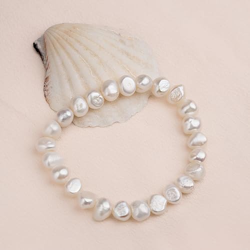 Image of Secret & You Woman Bracelet with White or Colorful Baroque Freshwater Cultured Pearls - 8-9 mm -18 cm Elasticated Band
