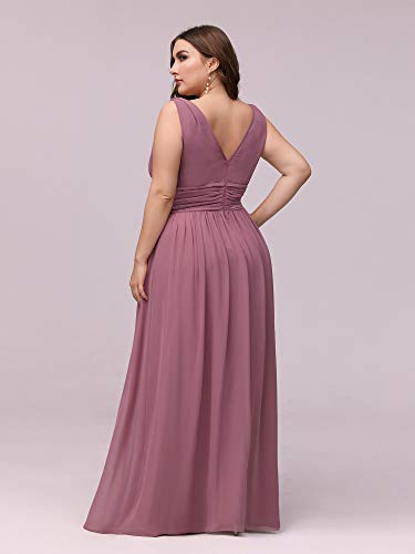 Image of Ever-Pretty V Neck Sleeveless Pleated Chiffon Maxi Plus Size Formal Dress for Women Bridesmaid Dresses 09016-DA