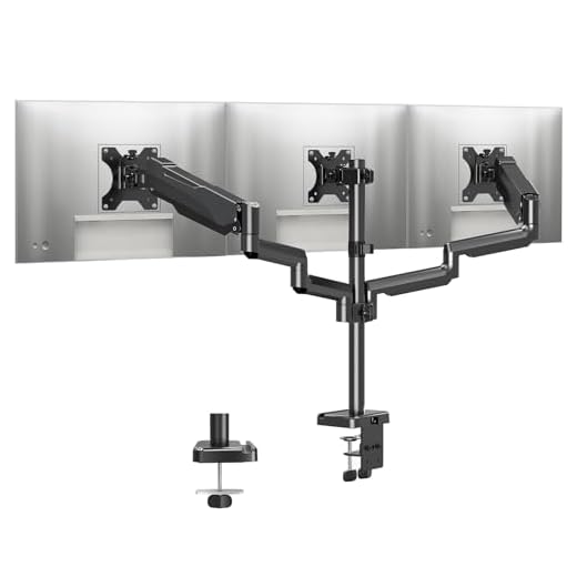 MOUNTUP Triple Monitor Stand Mount - 3 Monitor Desk Mount for Computer Screens Up to 27 inch, Triple Monitor Arm with Gas Spring, Heavy Duty Monitor Stand, Each Arm Holds Up to 17.6 lbs, MU0006