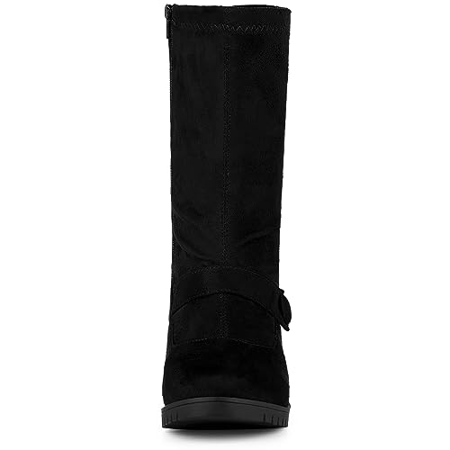 Allegra K Women's Mid Calf Boots Black-PU Chunky Heels Patent Leather GO GO Boots 8.5 M US by Allegra K - Image 2