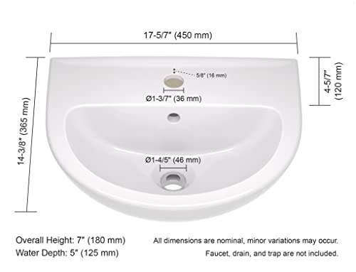 Amashen 17.7" X 14.4" Wall Mount Bathroom Sink White Semi-Circular Ceramic Lavatory Wash Basin With One Hole And Overflow #TOP1