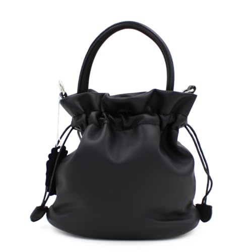 Premium Soft Vegan Leather Top Handle Bucket Bag Handbag Shoulder Crossbody, Black2