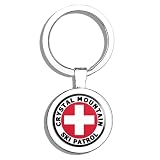 PRS Vinyl Round Crystal Mountain SKI Patrol (WA Seattle Snow) Double Sided Stainless Steel Keychain Key Ring Chain Holder Car/Key Finder