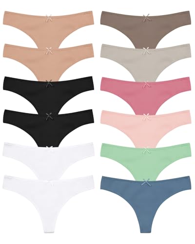 Jo & Bette Cotton Thongs for Women - 6 or 12 Pack Panties - Thongs Underwear Women Breathable No show Seamless