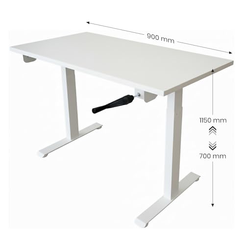 Image of Manual Hand Crank Standing Desk Frame | Non Electric Height Adjustable Sit-Stand Table No Power Required | Silent Operation, Heavy-Duty Steel| 3-Year Warranty | White Frame Only No Tabletop