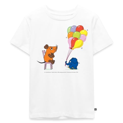 Spreadshirt Sendung Mit Der Maus Luftballons Vom Kleinen Elefanten Geburtstag Kinder Premium T-Shirt, 98/104 (2 Jahre), Weiß