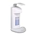 Relaxdays Dispenser di Sapone, con Salvagocce, Portasapone Igienico da Parete, Disinfettante, a Leva, per 500 ml, ABS, Bianco-Grigio, 1 Pz