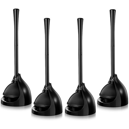 Image of Reallnaive 4 Set Toilet Plunger with Holder Heavy Duty Bathroom Toilet Plunger and Holder Combo