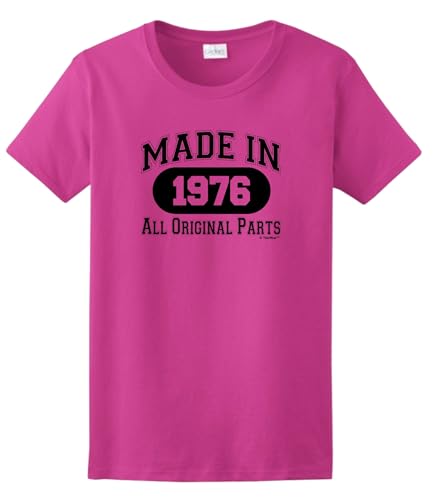 50th Birthday Shirt Made in 1976 All Original Parts Ladies Cut Short Sleeve T-Shirt Medium Heliconia