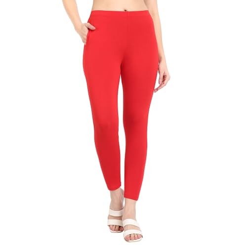 Image of ONE SKY Women Ankle Length Leggings | Premium Cotton Modal Spandex Blend | High Waist Stretchable & Bio-Washed Fabric | Colour-Lock | Ethnic Leggings for Women