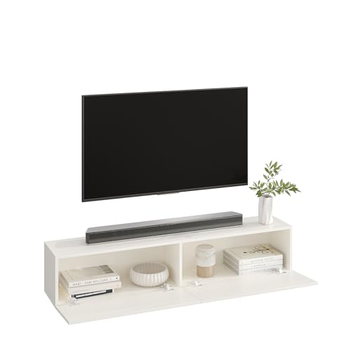 Image of Burlyworth Engineered Wood Jiva Tv Unit Cabinet for Living Room, Wall Mounted & Hanging TV Stand with Door, Set Top Box Stand Rack Shelf, Modern Tv Console, LED Showcase Panel (White Finish)