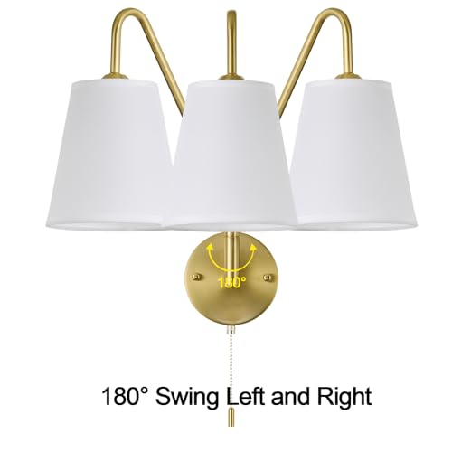 Image of PASSICA DECOR Swing Arm Wall Sconces Set of 2 Hardwired 180 Degree Left and Right Wall Light with Pull Chain Gold Vintage Wall Lamps for Bedroom Farmhouse Living Room