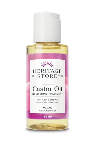 Image of Heritage Store Castor Oil 59ml - Nourishing Hair Growth Oil, Skin Care, Eyelashes & Brows - Cold Pressed, Hexane Free, Vegan & Cruelty Free - Handy Travel Size Bottle