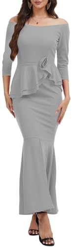 Image of Women's Elegant Formal Mermaid Maxi Dress Off Shoulder Long Sleeve Wedding Split Evening Gown Prom Cocktail Party Dresses