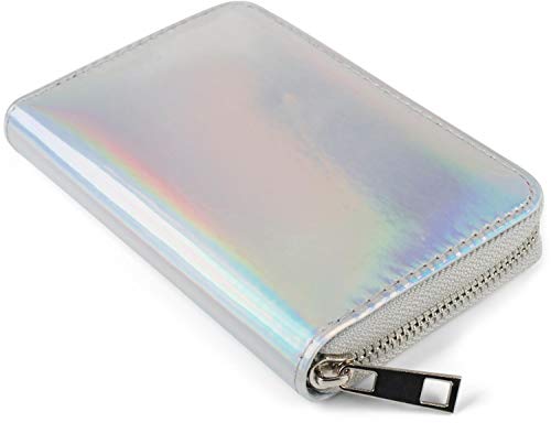 styleBREAKER Damen Mini Geldbörse in irisierender Metallic Optik mit gesticktem Flamingo, Reißverschluss, Portemonnaie 02040119, Farbe:Silber Metallic - 3