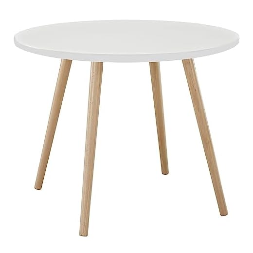 Yirtree Table de salle à manger, table de cuisine, table ronde moderne avec pieds en bois, table basse pour loisirs, salle à manger, table ronde pour cuisine, salon, blanche
