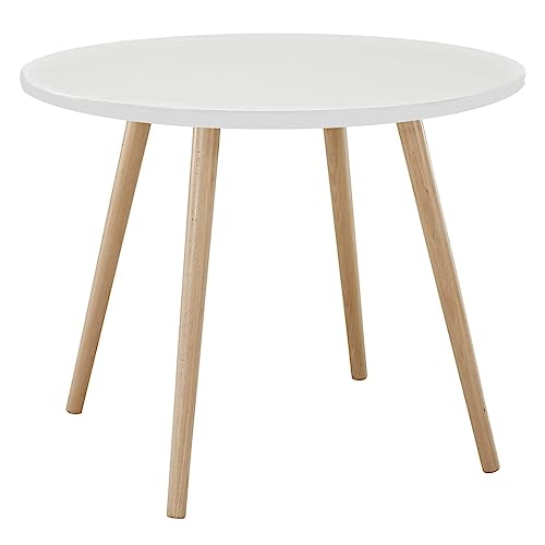 ohfruitRound Child Dining Table Solid Wood Leg Small Kitchen Dining Table 60cm Round Shape Leisure Coffee Table Child Wooden Table for Home Kitchen Dining Room Living Room Restaurant White