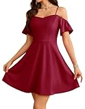 Meetjen Vestido corto semiformal de cóctel para mujer, para adolescentes, hombros descubiertos, bienvenida, invitada de boda, vestido corto semiformal, Rojo oscuro, S