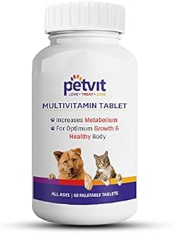 Petvit Multivitamin & Multimineral with 18 Ingredients Supplement for Skin-Coat, Joint, Digestion, Heart & Immunity for Dogs & Cats - 60 Palatable Chewable Tablets | for All Age Group
