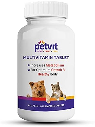 Petvit Multivitamin & Multimineral with 18 Ingredients Supplement for Skin-Coat, Joint, Digestion, Heart & Immunity for Dogs & Cats - 60 Palatable Chewable Tablets | for All Age Group