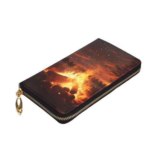 Beautiful Bonfire Picture Leather Long Clutch Wallet for Fashionable Girls and Women - Durable, Stylish, and Functional, Black, One Size3