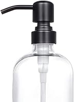 Vista 2 de Dispensador de jabón en tarro de vidrio transparente con bomba negra mate, dispensador de botellas redondas de 16 onzas con bomba de acero