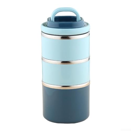 Boîte à déjeuner empilable à 3 niveaux en acier inoxydable avec joint en silicone, compartiments anti-fuite et sac de transport portable isotherme (bleu)