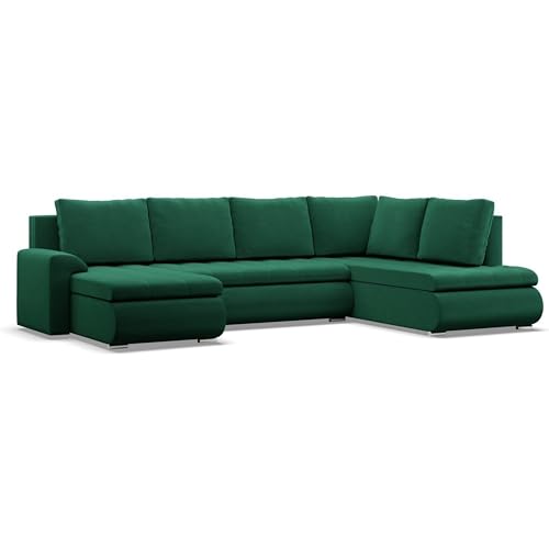 Mebligo - Ecksofa mit Schlaffunktion und 3 Bettkasten FORESTA 300x89x200 (BxHxT) Grün- Ottomane Rechts Eckcouch, Couch U Form, Sofa Wohnzimmer, Sofas & Couches, Eckschlafsofa