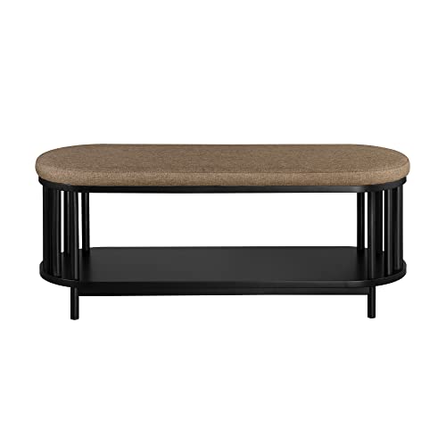 Walker Edison Nicco Modern Upholstered Storage Entry Bench With Lower Shelf, 45 Inch, Black/Brown #TOP4