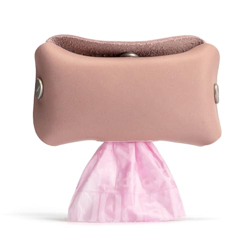 Image of Hidemont Dog Poop Bag Holder for Leash, Durable Leather Leakproof Pet Waste Bag Dispenser for Leashes, 20 Bags Included (Peony Pink)