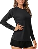 TACVASEN Mujeres Tops de Corriendo Manga Larga Tops con UV Verano Camisetas Protección Solar UPF Camisetas de Caminar Top de Trabajo Al Aire Libre Peso Ligero Base Layer Negro