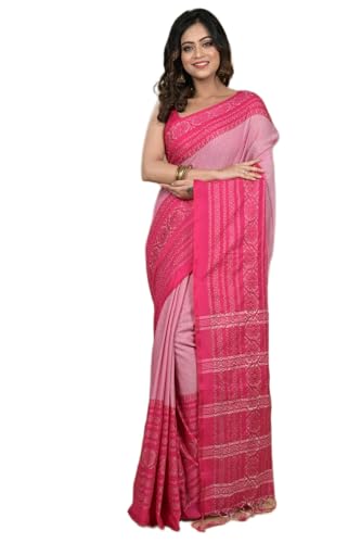 Image of eC ESHA'S COLLECTION Women's Cotton Blend Begumpuri Handloom Saree With Unstitched Running Blouse Piece