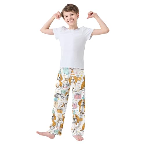 ZZXXB Beagle Happy Birthday Boys Long Pants Soft Trousers Elastic Waist Kids Lounge Bottoms with Pockets S-XL3