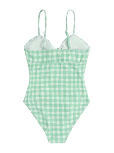 Image of Floerns Girl's Gingham Print Ruched Cut Out Knot Front One Piece Swimsuit