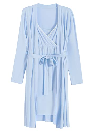 Latuza Women's Viscose Nursing Nightgown and Robe Set, Light Blue, Medium