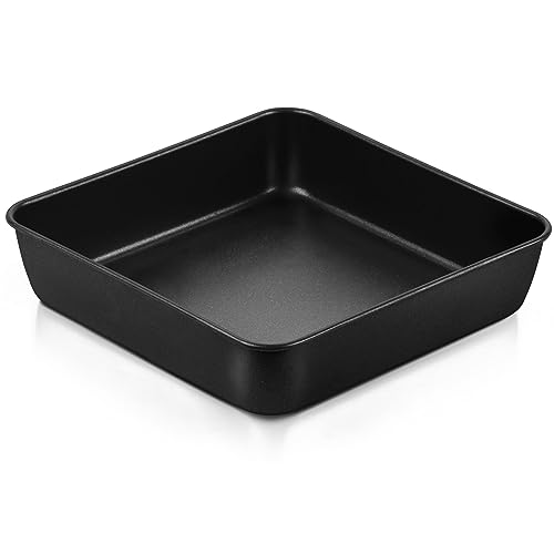 P&P CHEF 8 Inch Square Cake Pan, Nonstick Square Baking Pan for Cake Brownie Lasagna, Stainless Steel Core for Sturdy Structure, Non-toxic & Oven Safe, Black, 1Pc by P&P CHEF - Used condition - US$11.09