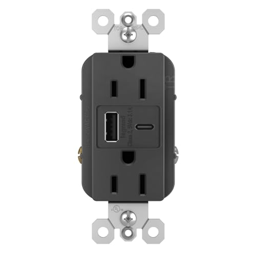 Legrand Pass & Seymour Radiant 15 Amp Wall Power Outlet with 3.1 Amp USB Charger, Black