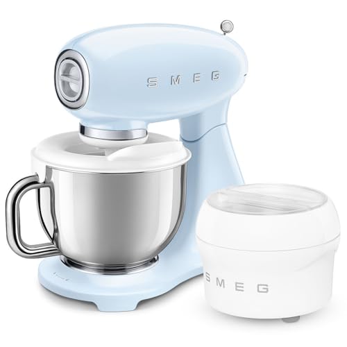 Smeg, Pétrisseur planétaire Full Color SMF05PBEU, 10 niveaux de vitesse, fonction lisse et mix, bol de 4,8 L, bloc moteur, 3 fouets et crochet pétreur, 800 W, bleu