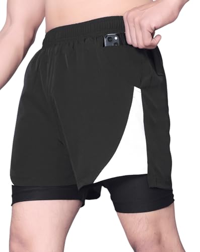 Image of RynoGear Men's 2 in 1 Quick Dry Shorts with Liner and Towel Loop Gym & Running Shorts for Men with Inner Phone Pocket