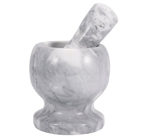 Marmor Mörser mit Stößel - Massiver Gewürzmörser für die Küche - Granit Kräutermühle in Grau - Stein Gewürzmühle für Kräuter und Gewürze - Tabletten zerkleiner - Tablettenmörser - KitchenAid