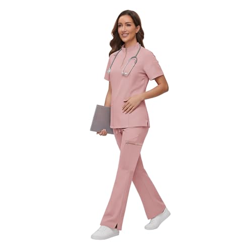 Gargey Scrubs for Women - Zip Front Top & Flare Pant Stretch Nursing Women’s Scrubs Set Medical Uniform - image 3