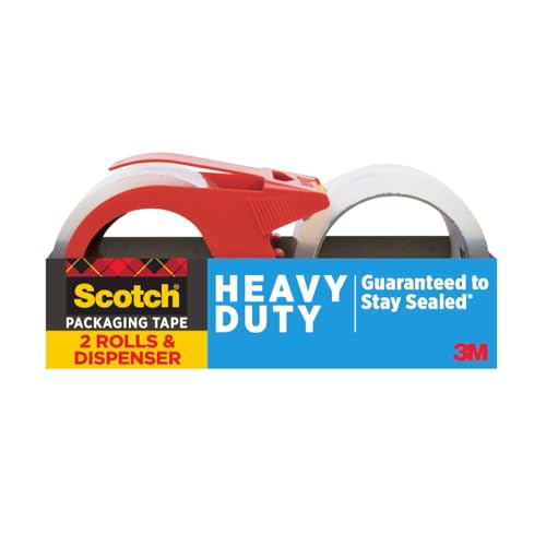 Scotch Heavy Duty Shipping Packing Tape, Clear, Shipping and Packaging Supplies, 1.88 in. x 54.6 yd., 2 Tape Rolls with 1 Dispenser