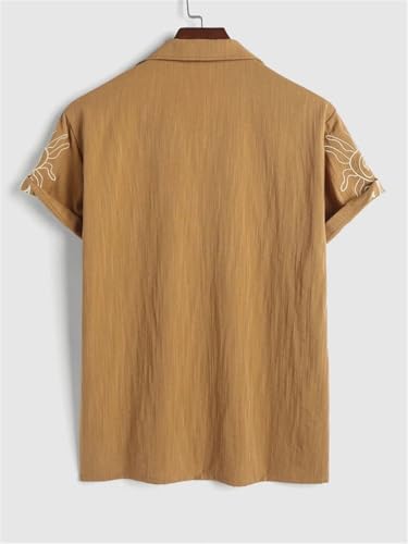 Men's Shirt Floral Embroidery Lapel Short Sleeve Shirt Casual Tops2